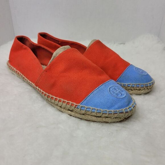 Tory Burch Cap-Toe Orange Blue Espadrilles Size 11 M - Picture 1 of 7